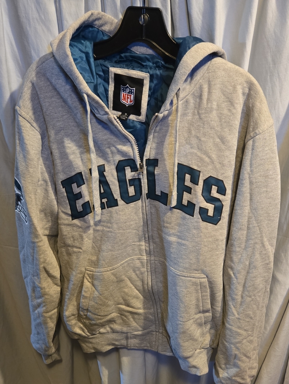 NFL Gray Hooded Eagles Jacket with Teal Lettering